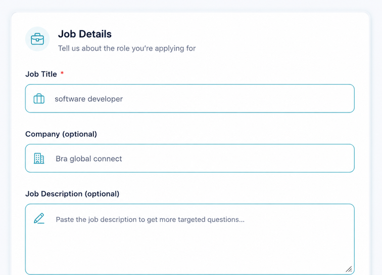 Set your target role — enter job title, company, and paste a job description